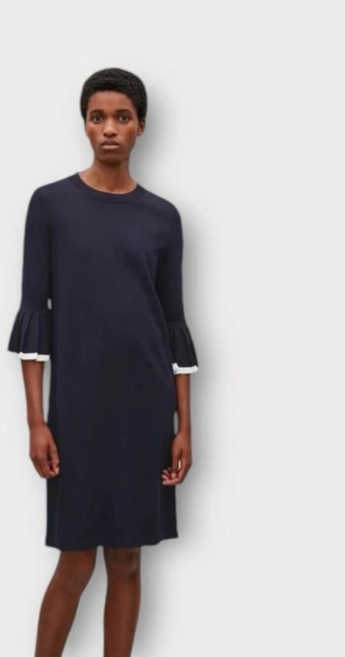 COS Pleated Sleeves Knitted Dress Deep Navy Blue Size XS